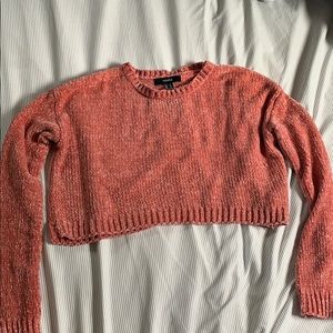 pink chenille cropped sweater